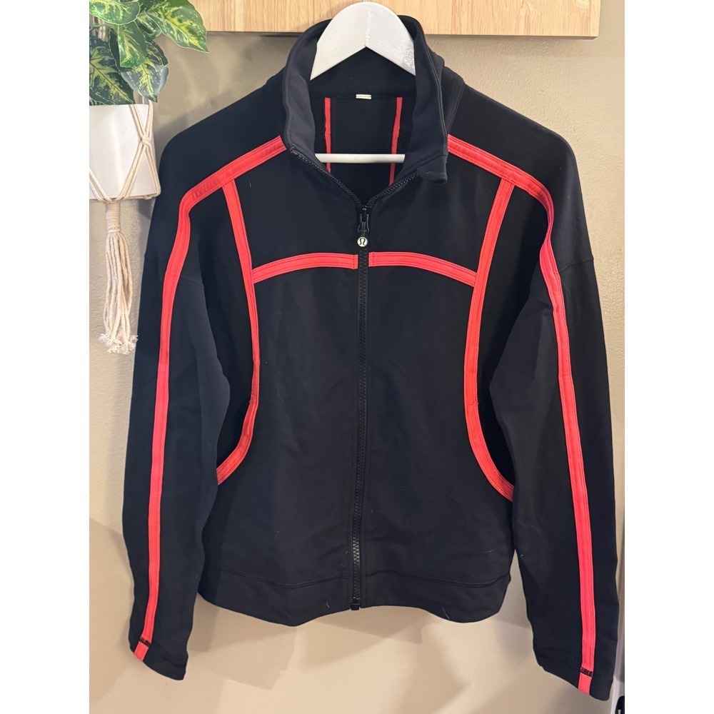 Lululemon Womens Mynah Black Red Contrast Piping Full Zip Track Jacket Size 8